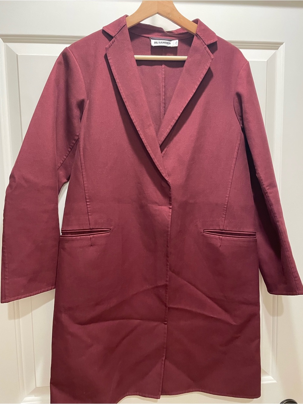 Jill Sander Women's Burgundy Long Single-Breasted Coat